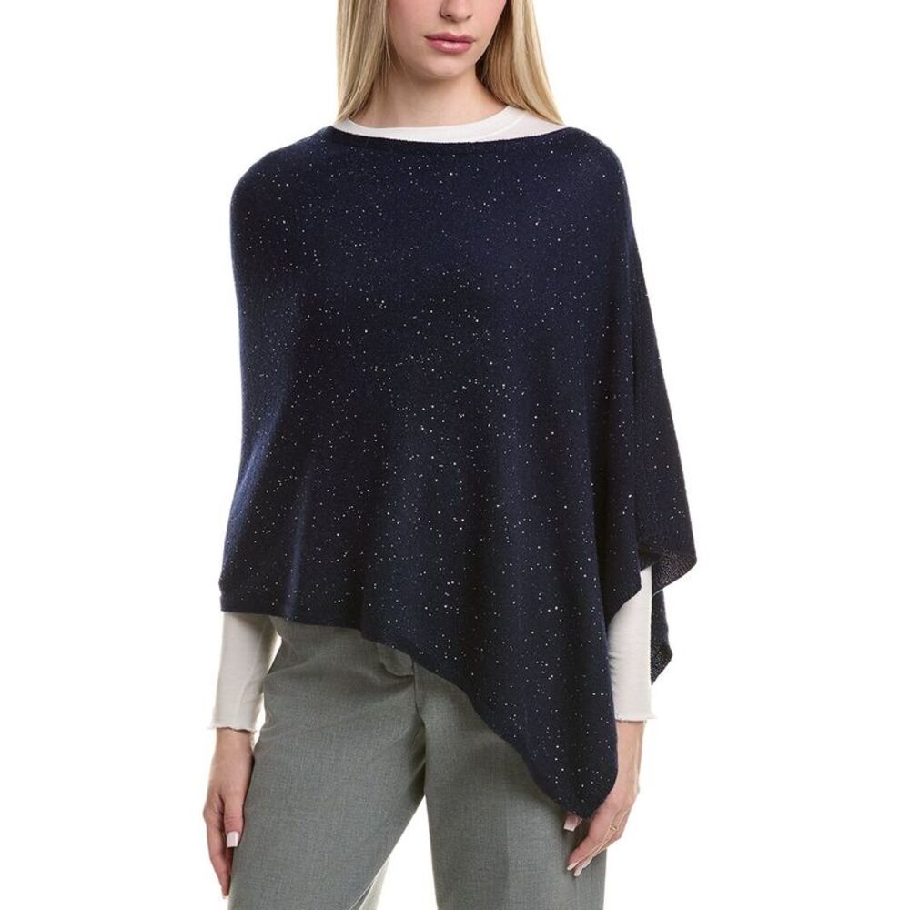 Sofiacashmere Reverse Jersey Sequin Wool & Cashmere-Blend Poncho, Navy - Picture 1 of 3
